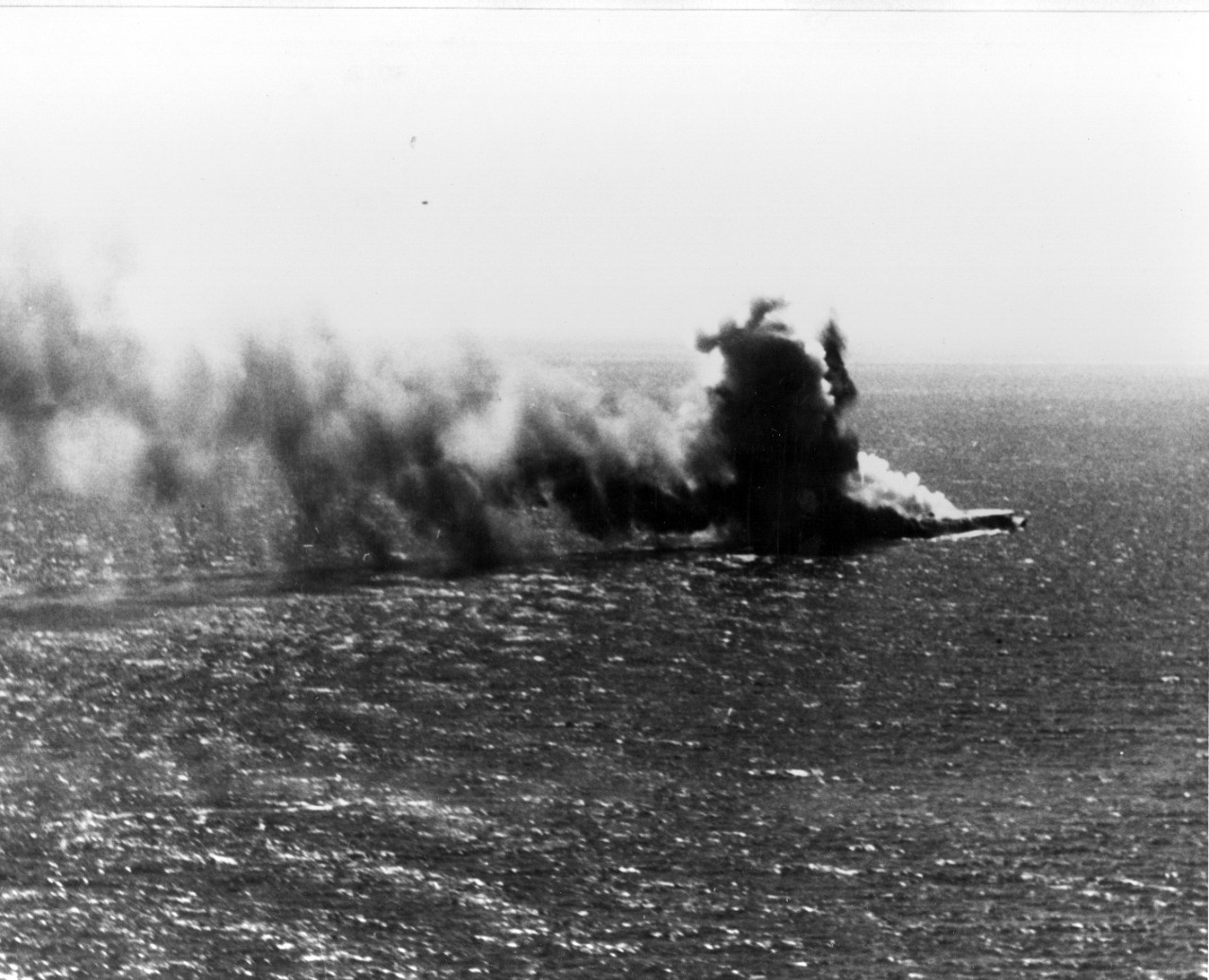 Shoho burns following the Lexington attack, 7 May 1942