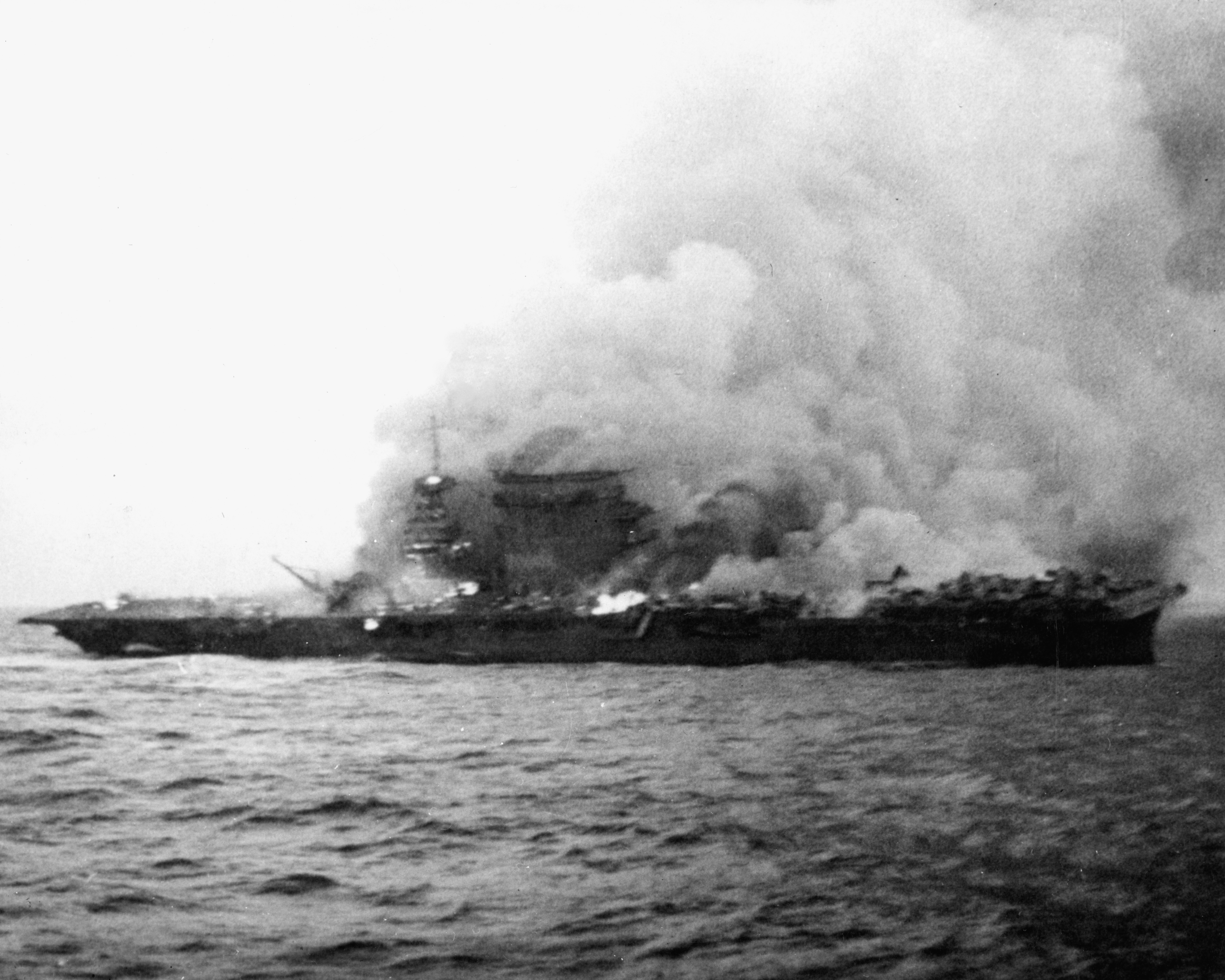 USS Lexington burns