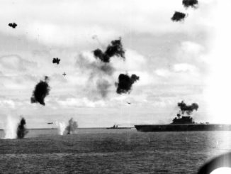 Yorktown under torpedo bomber attack
