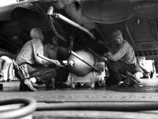 Ordnancemen load bombs during the Guadalcanal Landings